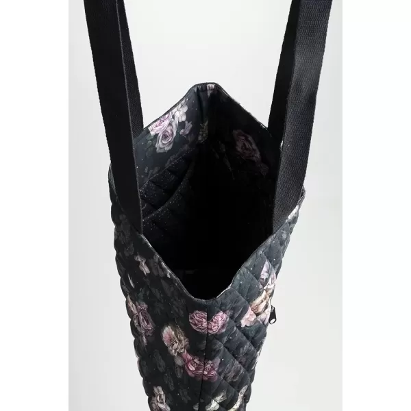 imageMaison d Hermine Shopping Bag Cotton Quilted Tote Bag with Zipper Pockets ampamp Small Pouch Grocery Bag for Work Travel Lunch5  Moody Florals
