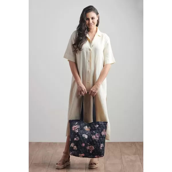 imageMaison d Hermine Shopping Bag Cotton Quilted Tote Bag with Zipper Pockets ampamp Small Pouch Grocery Bag for Work Travel Lunch5  Moody Florals