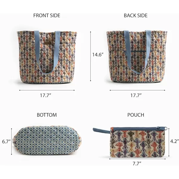 imageMaison d Hermine Shopping Bag Cotton Quilted Tote Bag with Zipper Pockets ampamp Small Pouch Grocery Bag for Work Travel Lunch50  Ikat  Akira