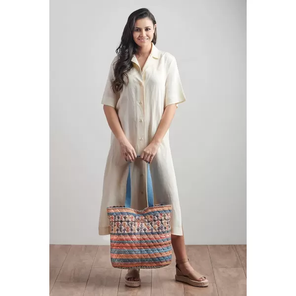 imageMaison d Hermine Shopping Bag Cotton Quilted Tote Bag with Zipper Pockets ampamp Small Pouch Grocery Bag for Work Travel Lunch50  Ikat  Kenji