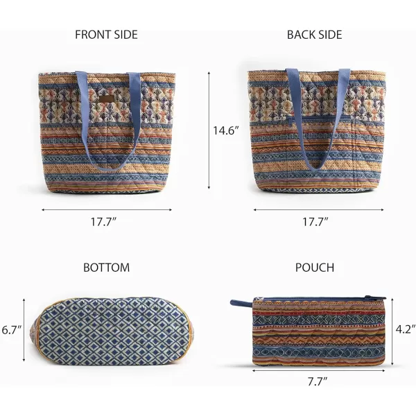 imageMaison d Hermine Shopping Bag Cotton Quilted Tote Bag with Zipper Pockets ampamp Small Pouch Grocery Bag for Work Travel Lunch50  Ikat  Kenji