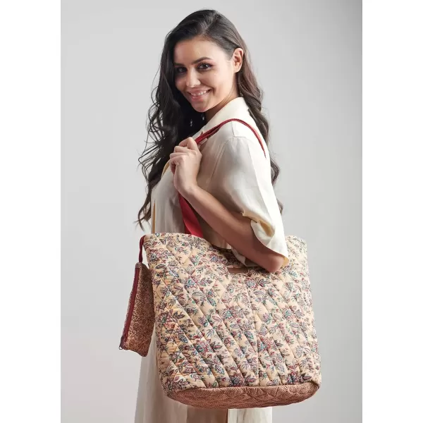 imageMaison d Hermine Shopping Bag Cotton Quilted Tote Bag with Zipper Pockets ampamp Small Pouch Grocery Bag for Work Travel Lunch6  Asmi