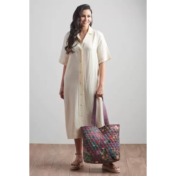 imageMaison d Hermine Shopping Bag Cotton Quilted Tote Bag with Zipper Pockets ampamp Small Pouch Grocery Bag for Work Travel Lunch8  Eden  Violet