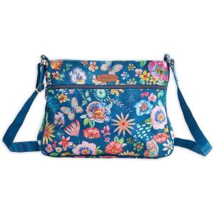 imageMaison d Hermine Cross Body Bag Cotton Adjustable Shoulder Strap Hand Bag Tote Purse for Women Office Shopping36  Happy Florals  Blue