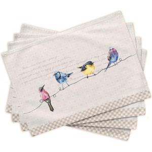 imageMaison d Hermine Cloth Placemat 100 Cotton Set of 4 Decorative Washable Place Mats Table Placemat Dining Kitchen Parties ampamp Camping Agrume  SpringSummer05  Birdies on Wire