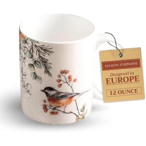 imageMaison d Hermine Coffee Mug with Handles Fine Bone China Pack of One Coffee Mug Hot Beverages Cappuccino Home Restaurant Perfect for Men ampamp Women Whitish Shabby Chique  Winter Berries 15 Ounce1  Whitish Shabby Chique  Winter Robin