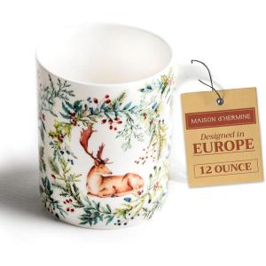 imageMaison d Hermine Coffee Mug with Handles Fine Bone China Pack of Two Coffee Mug for Hot Beverages Cappuccino Latte Home Restaurant Perfect for Men ampamp Women Holly Time 15 Ounce3  Holly Time  Cerf