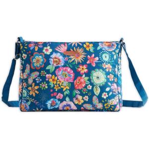 imageMaison d Hermine Cross Body Bag Cotton Adjustable Shoulder Strap Hand Bag Tote purse with Zippered ampamp Slip Pockets13  Happy Florals  Blue