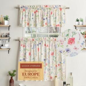 imageMaison d Hermine Limoncello 100 Cotton Set of 3 Kitchen Rod Pocket Window Curtain for Cafe  Kitchen  Bedroom  Home 2 Tiers 28quotX36quot and 1 Valance 56quotX18quot36  Just Florals