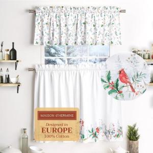 imageMaison d Hermine Limoncello 100 Cotton Set of 3 Kitchen Rod Pocket Window Curtain for Cafe  Kitchen  Bedroom  Home 2 Tiers 28quotX36quot and 1 Valance 56quotX18quot27  Morzine