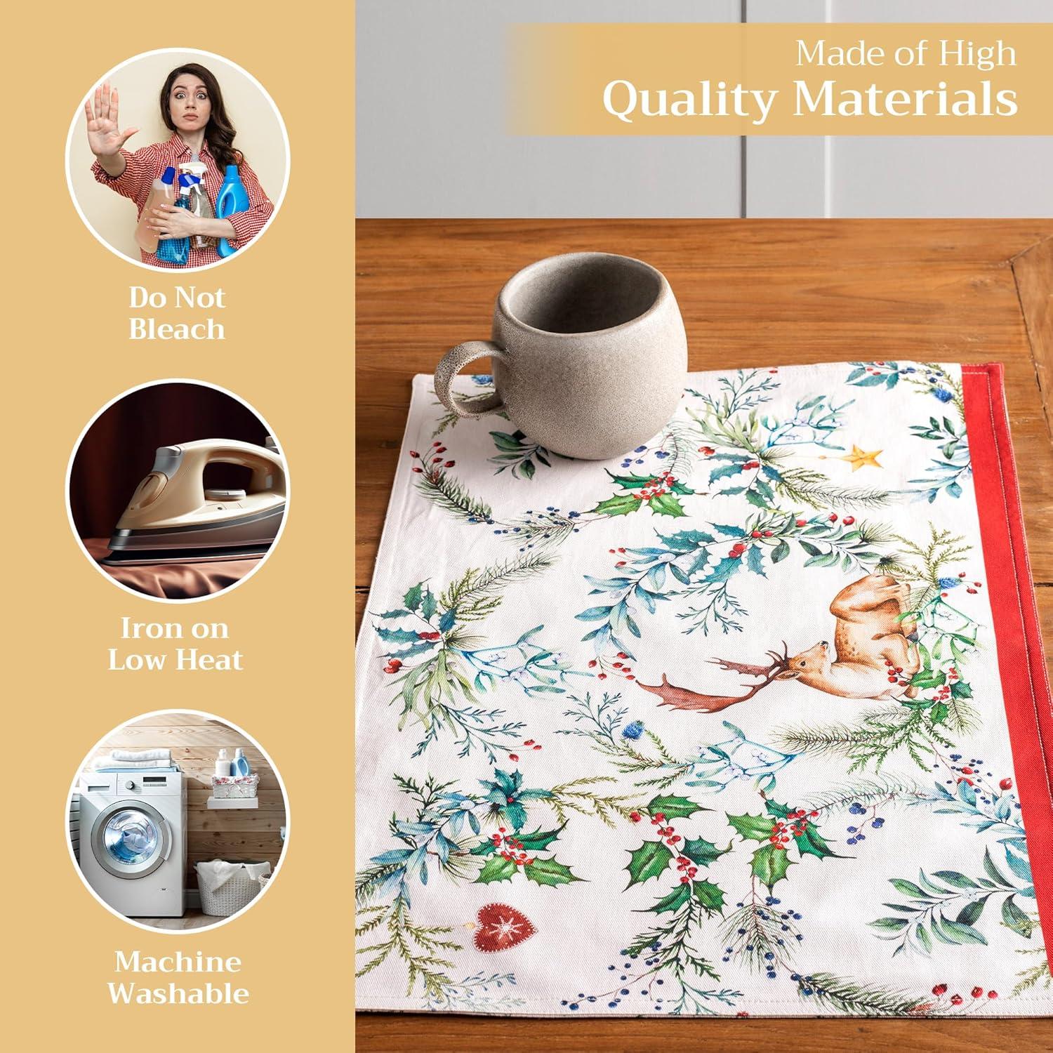 imageMaison d Hermine Placemat 100 Cotton Decorative Placemats Washable Cloth Placemats Home Wedding Restaurant Party ampamp Camping Potiron  ThanksgivingChristmas Set of 404  Holly Time