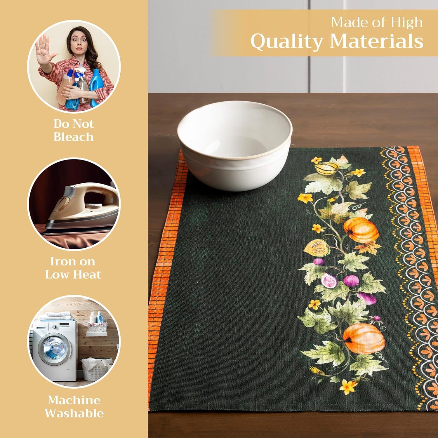 imageMaison d Hermine Placemat 100 Cotton Decorative Placemats Washable Cloth Placemats Home Wedding Restaurant Party ampamp Camping Potiron  ThanksgivingChristmas Set of 415  Pumpkin Garden  Dark Green