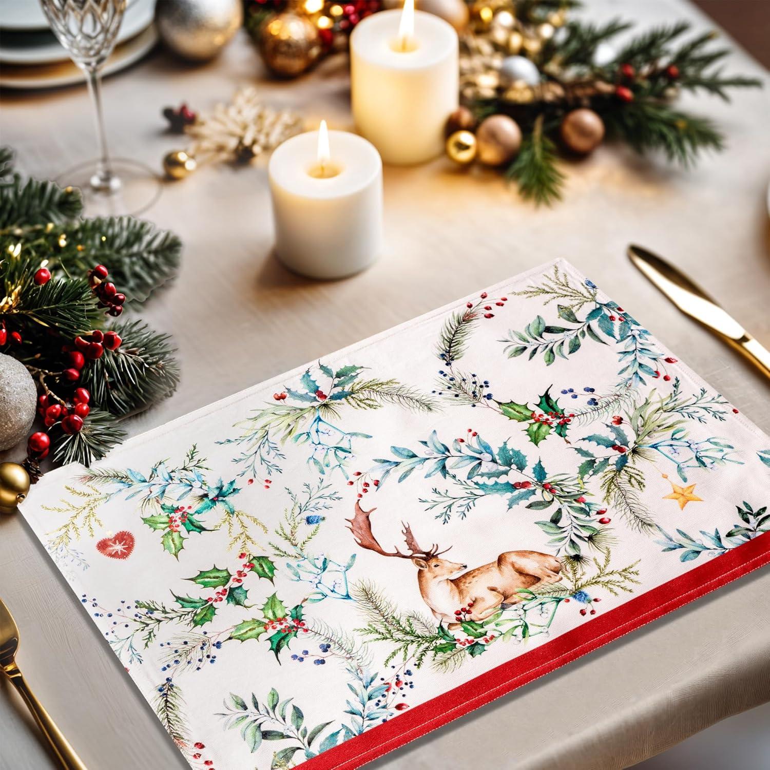 imageMaison d Hermine Placemat 100 Cotton Decorative Placemats Washable Cloth Placemats Home Wedding Restaurant Party ampamp Camping Potiron  ThanksgivingChristmas Set of 404  Holly Time