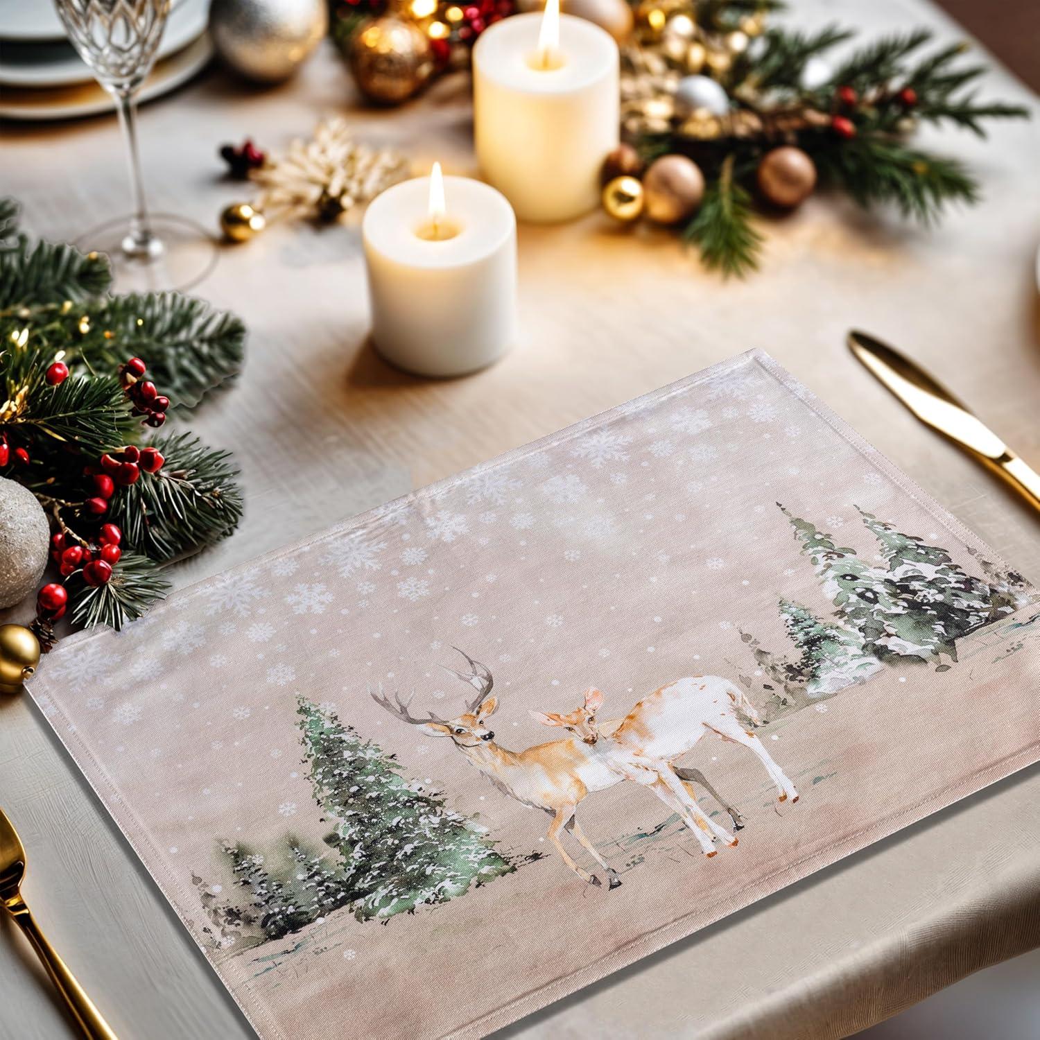 imageMaison d Hermine Placemat 100 Cotton Decorative Placemats Washable Cloth Placemats Home Wedding Restaurant Party ampamp Camping Potiron  ThanksgivingChristmas Set of 402  Deer in the Woods
