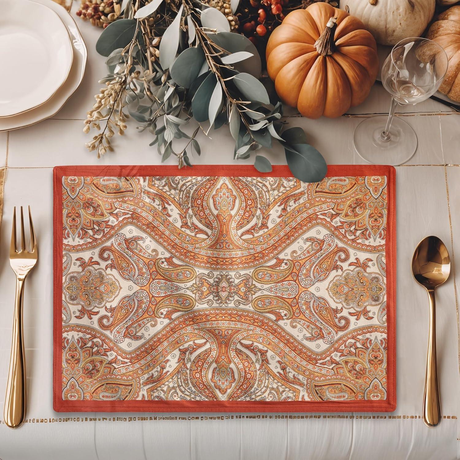 imageMaison d Hermine Placemat 100 Cotton Decorative Placemats Washable Cloth Placemats Home Wedding Restaurant Party ampamp Camping Potiron  ThanksgivingChristmas Set of 401  Kashmir Paisley