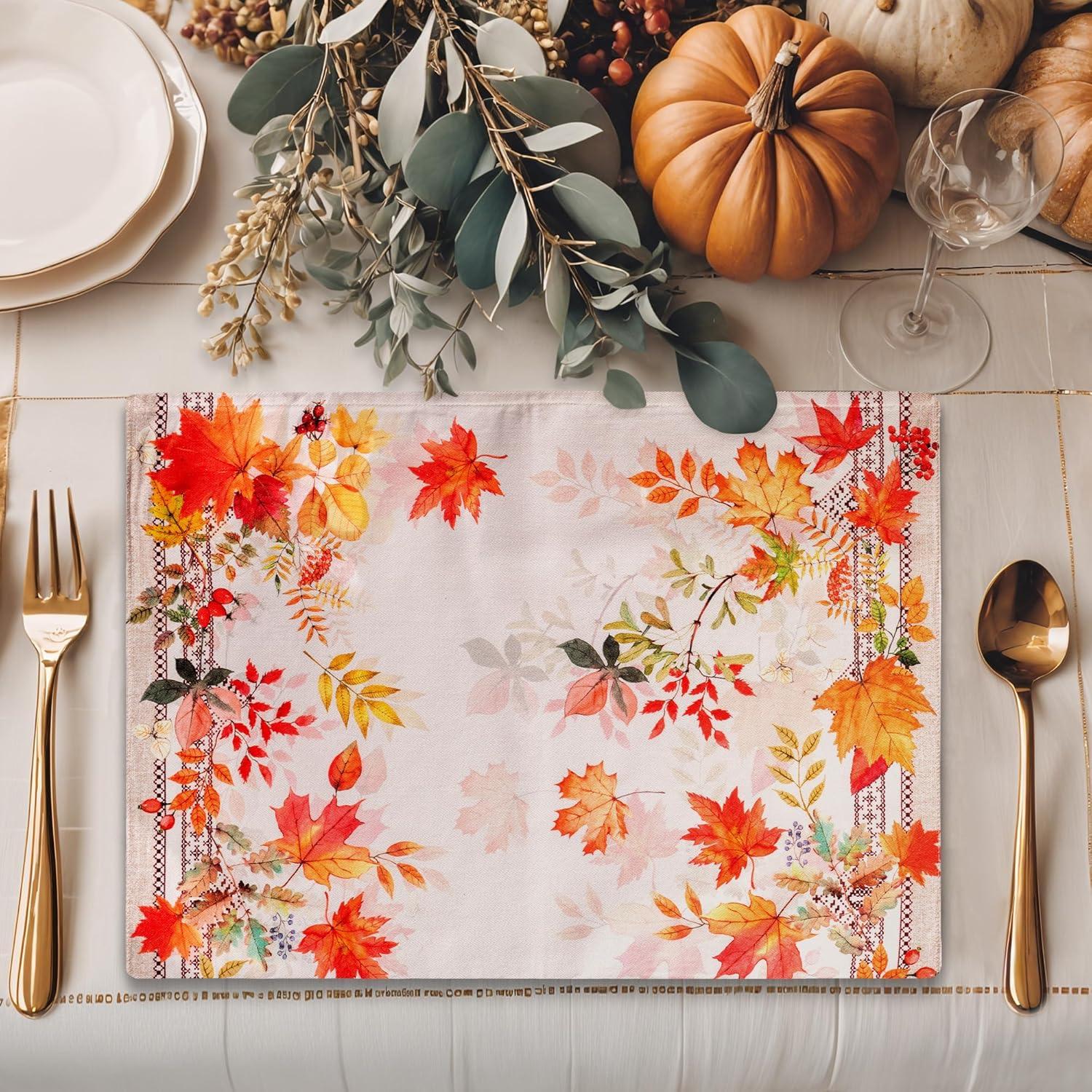 imageMaison d Hermine Placemat 100 Cotton Decorative Placemats Washable Cloth Placemats Home Wedding Restaurant Party ampamp Camping Potiron  ThanksgivingChristmas Set of 408  Amarante