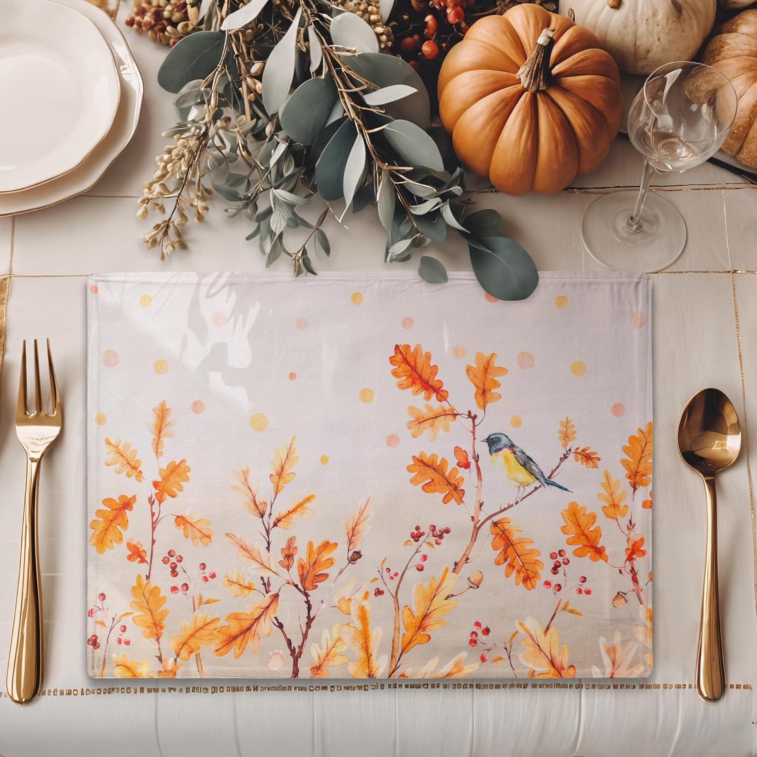 imageMaison d Hermine Placemat 100 Cotton Decorative Placemats Washable Cloth Placemats Home Wedding Restaurant Party ampamp Camping Potiron  ThanksgivingChristmas Set of 406  Oak Leaves