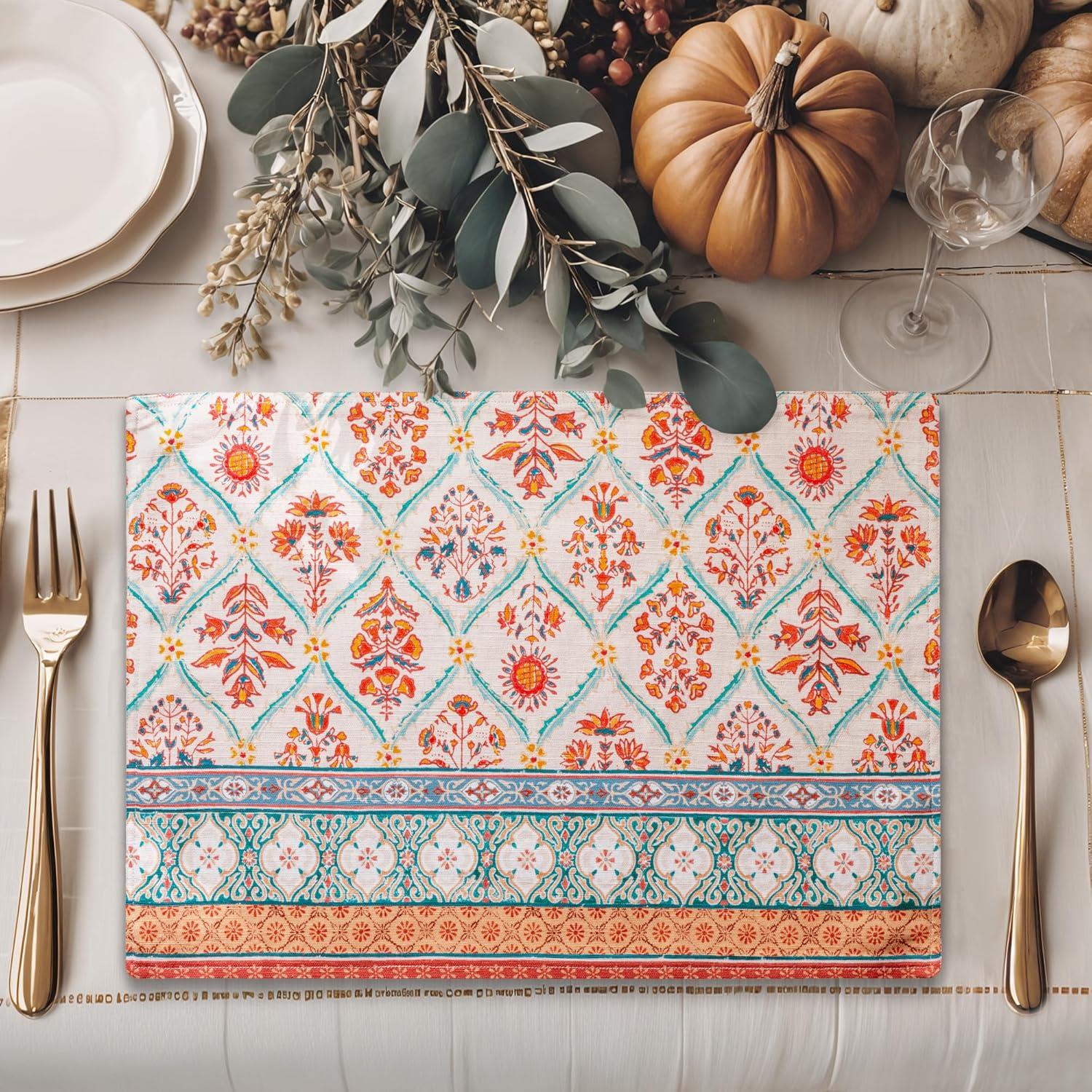 imageMaison d Hermine Placemat 100 Cotton Decorative Placemats Washable Cloth Placemats Home Wedding Restaurant Party ampamp Camping Potiron  ThanksgivingChristmas Set of 411  Romane
