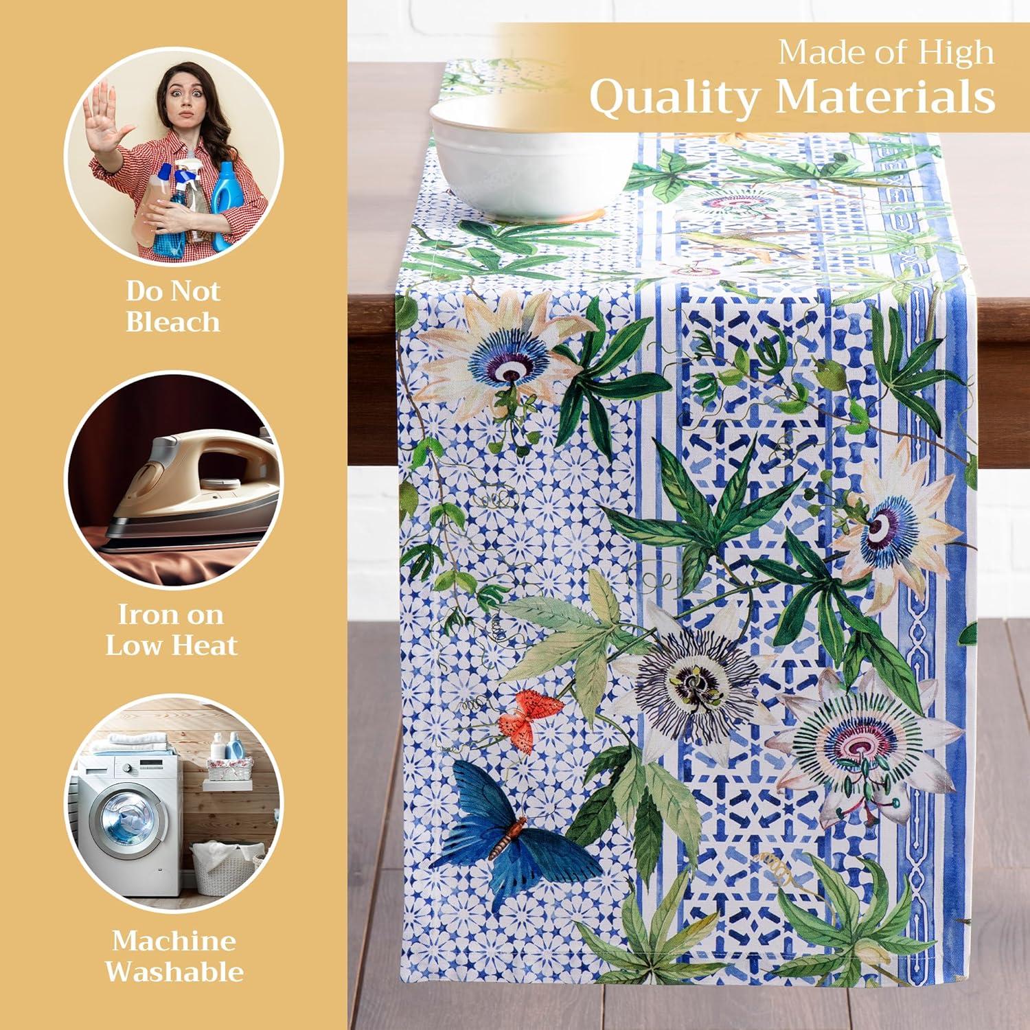imageMaison dHermine Table Runner 100 Cotton Single Layer Easter Table Runners 72 inches Long Home Kitchen Dining Party ampamp Camping  Easter Decorations Spring ampamp Summer Printemps 1450quot x 72quot26  Passiflora