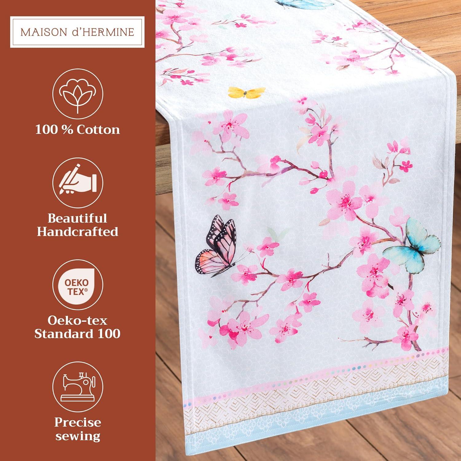 imageMaison dHermine Table Runner 100 Cotton Single Layer Easter Table Runners 72 inches Long Home Kitchen Dining Party ampamp Camping  Easter Decorations Spring ampamp Summer Printemps 1450quot x 72quot08  Blossoms in Spring
