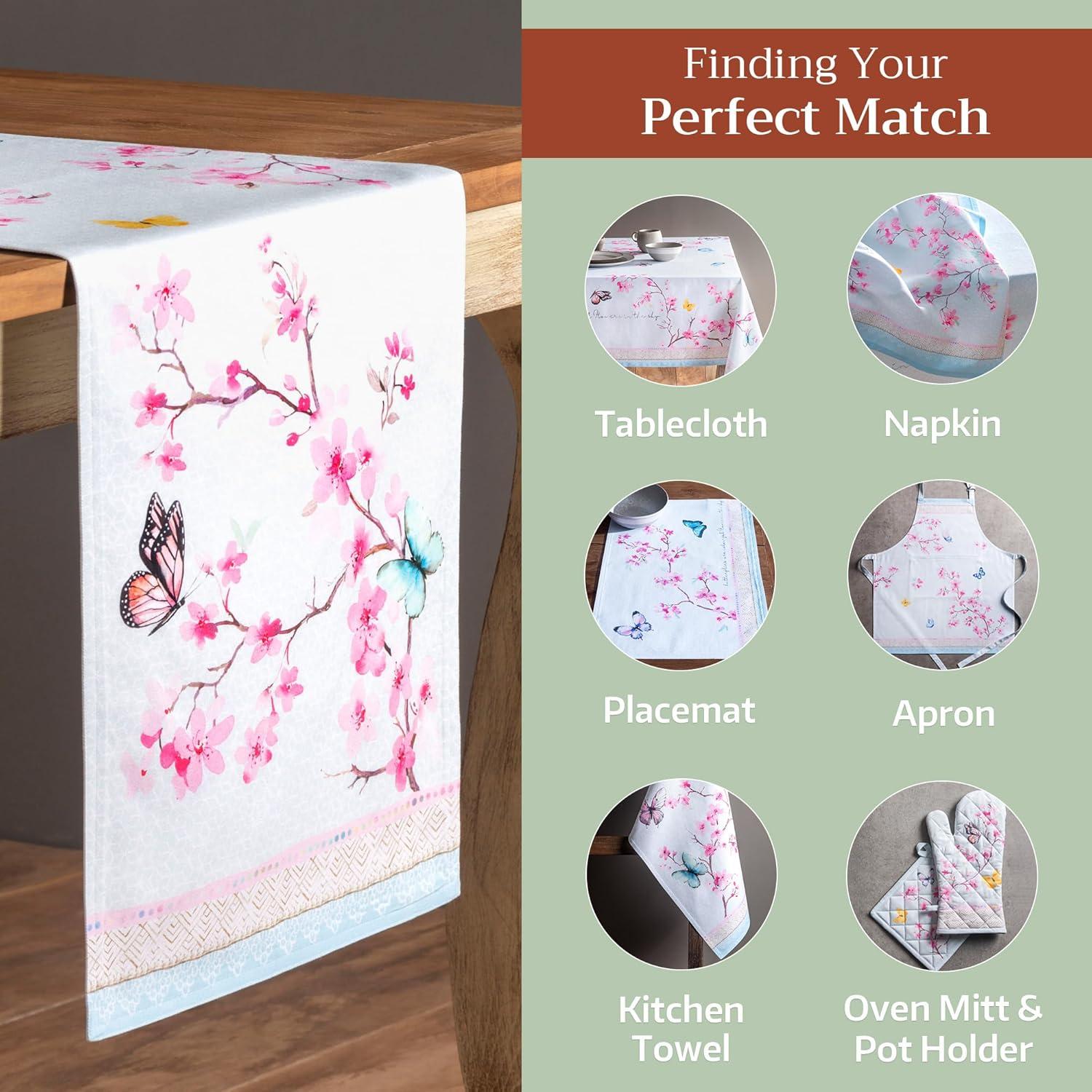 imageMaison dHermine Table Runner 100 Cotton Single Layer Easter Table Runners 72 inches Long Home Kitchen Dining Party ampamp Camping  Easter Decorations Spring ampamp Summer Printemps 1450quot x 72quot08  Blossoms in Spring