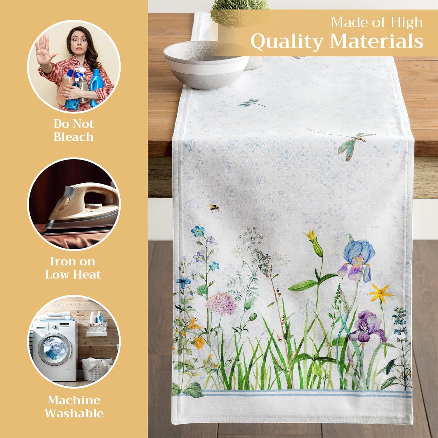 imageMaison dHermine Table Runner 100 Cotton Single Layer Easter Table Runners 72 inches Long Home Kitchen Dining Party ampamp Camping  Easter Decorations Spring ampamp Summer Printemps 1450quot x 72quot07  Fleurs De Mai
