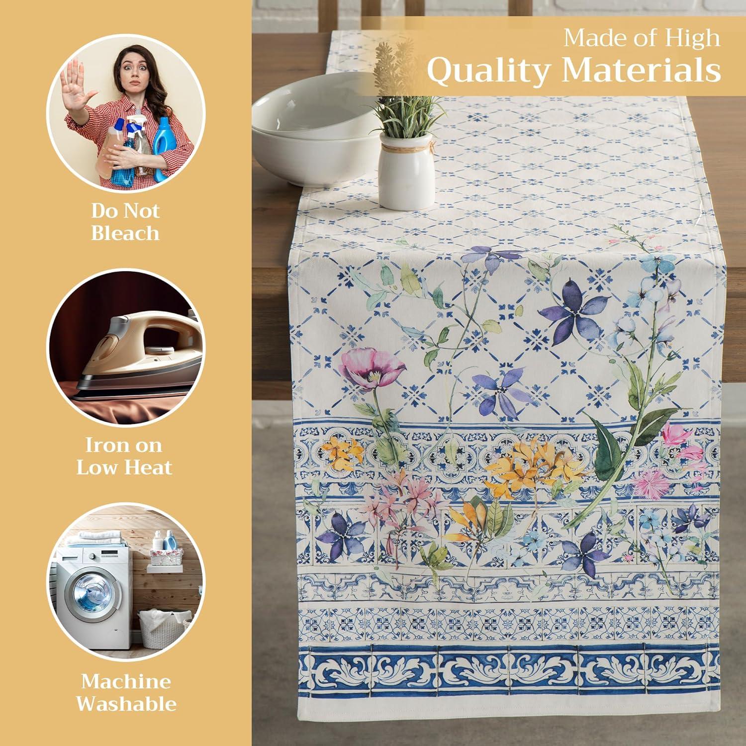 imageMaison dHermine Table Runner 100 Cotton Single Layer Easter Table Runners 72 inches Long Home Kitchen Dining Party ampamp Camping  Easter Decorations Spring ampamp Summer Printemps 1450quot x 72quot05  Faience