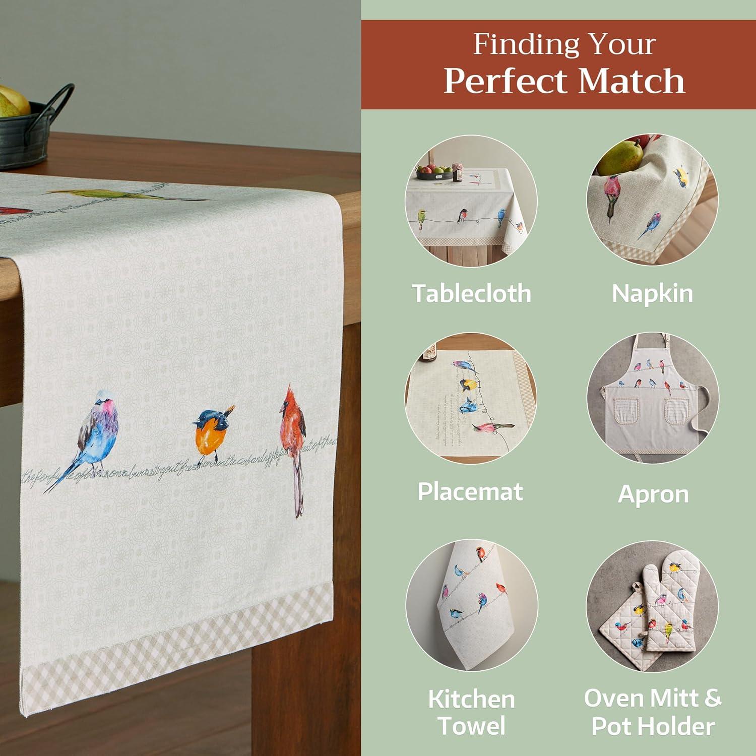 imageMaison dHermine Table Runner 100 Cotton Single Layer Easter Table Runners 72 inches Long Home Kitchen Dining Party ampamp Camping  Easter Decorations Spring ampamp Summer Printemps 1450quot x 72quot09  Birdies on Wire