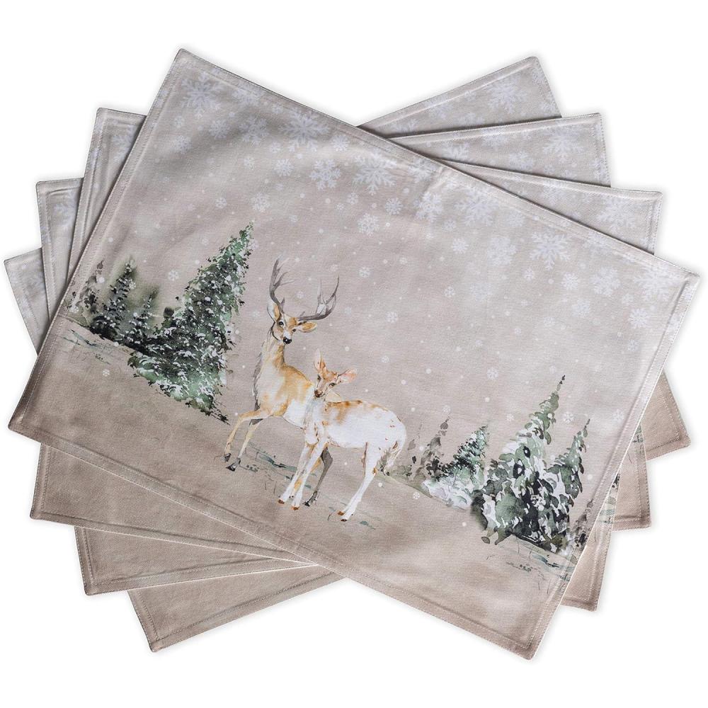imageMaison d Hermine Placemat 100 Cotton Decorative Placemats Washable Cloth Placemats Home Wedding Restaurant Party ampamp Camping Potiron  ThanksgivingChristmas Set of 402  Deer in the Woods