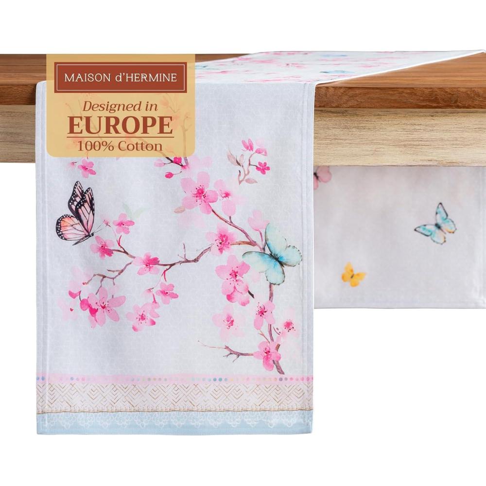 imageMaison dHermine Table Runner 100 Cotton Single Layer Easter Table Runners 72 inches Long Home Kitchen Dining Party ampamp Camping  Easter Decorations Spring ampamp Summer Printemps 1450quot x 72quot08  Blossoms in Spring
