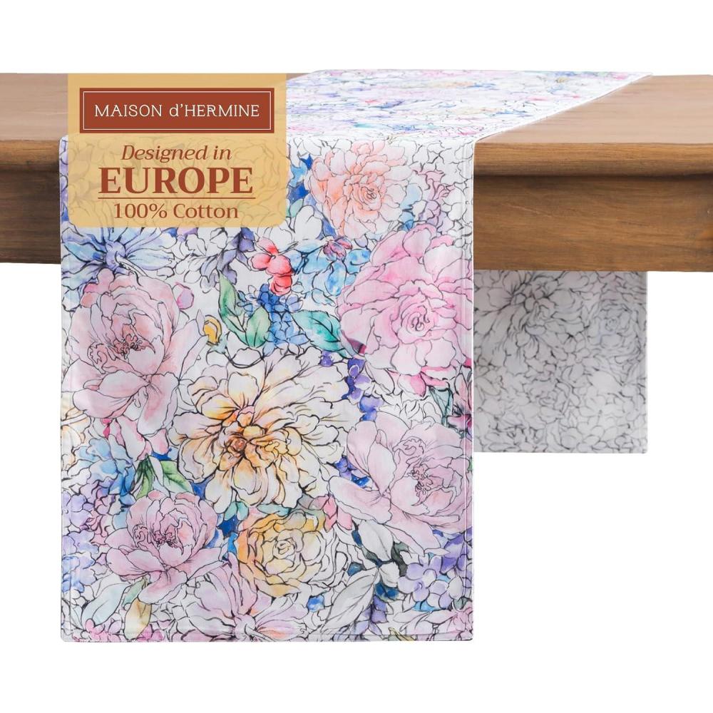 imageMaison dHermine Table Runner 100 Cotton Single Layer Easter Table Runners 72 inches Long Home Kitchen Dining Party ampamp Camping  Easter Decorations Spring ampamp Summer Printemps 1450quot x 72quot22  Floral Love