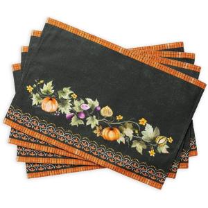 imageMaison d Hermine Placemat 100 Cotton Decorative Placemats Washable Cloth Placemats Home Wedding Restaurant Party ampamp Camping Potiron  ThanksgivingChristmas Set of 415  Pumpkin Garden  Dark Green