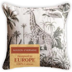 imageMaison d Hermine Decorative Pillow Covers 20x20 Inch Square 100 Cotton Throw Pillow Covers with Zipper  Chair Couches Sofas Bedroom Home for Easter Decorations Savana Jouy  Beige03  Savana Jouy  Beige Giraffe