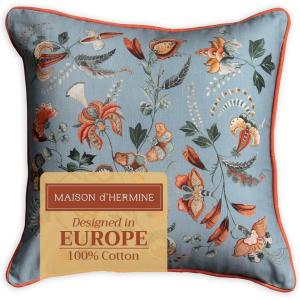 imageMaison d Hermine Decorative Pillow Covers 20x20 Inch Square 100 Cotton Throw Pillow Covers with Zipper  Chair Couches Sofas Bedroom Home for Easter Decorations Savana Jouy  Beige24  Dalida  Blue