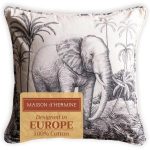 imageMaison d Hermine Decorative Pillow Covers 20x20 Inch Square 100 Cotton Throw Pillow Covers with Zipper  Chair Couches Sofas Bedroom Home for Easter Decorations Savana Jouy  Beige02  Savana Jouy  Black Elephant