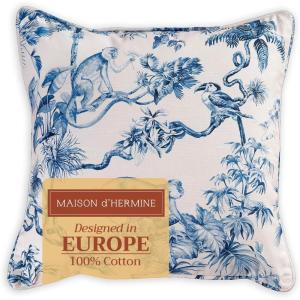 imageMaison d Hermine Decorative Pillow Covers 20x20 Inch Square 100 Cotton Throw Pillow Covers with Zipper  Chair Couches Sofas Bedroom Home for Easter Decorations Savana Jouy  Beige21  Bonobo  Blue