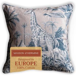 imageMaison d Hermine Decorative Pillow Covers 20x20 Inch Square 100 Cotton Throw Pillow Covers with Zipper  Chair Couches Sofas Bedroom Home for Easter Decorations Savana Jouy  Beige01  Savana Jouy  Blue Giraffe
