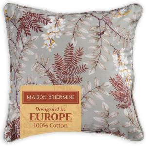 imageMaison d Hermine Decorative Pillow Covers 20x20 Inch Square 100 Cotton Throw Pillow Covers with Zipper  Chair Couches Sofas Bedroom Home for Easter Decorations Savana Jouy  Beige11  Feuillage  Light Taupe