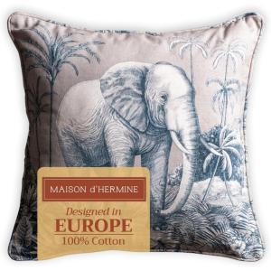 imageMaison d Hermine Decorative Pillow Covers 20x20 Inch Square 100 Cotton Throw Pillow Covers with Zipper  Chair Couches Sofas Bedroom Home for Easter Decorations Savana Jouy  Beige01  Savana Jouy  Blue Elephant