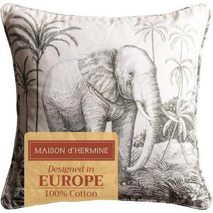 imageMaison d Hermine Decorative Pillow Covers 20x20 Inch Square 100 Cotton Throw Pillow Covers with Zipper  Chair Couches Sofas Bedroom Home for Easter Decorations Savana Jouy  Beige03  Savana Jouy  Beige Elephant