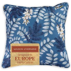 imageMaison d Hermine Decorative Pillow Covers 20x20 Inch Square 100 Cotton Throw Pillow Covers with Zipper  Chair Couches Sofas Bedroom Home for Easter Decorations Savana Jouy  Beige13  Feuillage  Air Force Blue