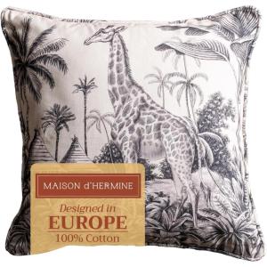 imageMaison d Hermine Decorative Pillow Covers 20x20 Inch Square 100 Cotton Throw Pillow Covers with Zipper  Chair Couches Sofas Bedroom Home for Easter Decorations Savana Jouy  Beige02  Savana Jouy  Black Giraffe