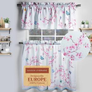 imageMaison d Hermine Easter Dew 100 Cotton Set of 3 Kitchen Rod Pocket Window Curtain for Cafe  Kitchen  Bedroom  Home 2 Tiers 28quotX36quot and 1 Valance 56quotX18quot21  Blossoms in Spring