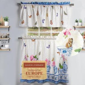 imageMaison d Hermine Easter Dew 100 Cotton Set of 3 Kitchen Rod Pocket Window Curtain for Cafe  Kitchen  Bedroom  Home 2 Tiers 28quotX36quot and 1 Valance 56quotX18quot18  Canton