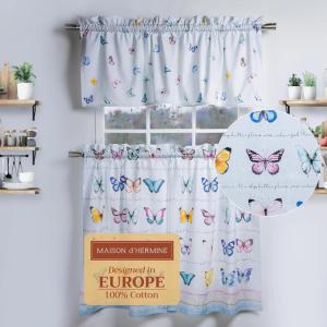 imageMaison d Hermine Easter Dew 100 Cotton Set of 3 Kitchen Rod Pocket Window Curtain for Cafe  Kitchen  Bedroom  Home 2 Tiers 28quotX36quot and 1 Valance 56quotX18quot22  Blossoms in Spring