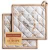 imageMaison dHermine Pot Holders 100 Cotton Set of 2 Pot Holders 8quot x 8quot with Loop Heat Resistant Grilling Microwave Barbeque Handling Hot Pans  Easter Decorations SpringSummer Easter Zest10  Meadow Florals  Beige