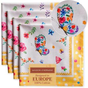 imageMaison dHermine Cloth Napkins 100 Cotton Everyday Set of 4 Dinner Napkins Cloth Washable Kitchen Party Wedding Restaurant Easter Decorations SpringSummer Easter Dew 20quot x 20quot21  Happy Florals  Sweety