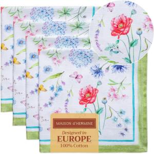imageMaison dHermine Cloth Napkins 100 Cotton Everyday Set of 4 Dinner Napkins Cloth Washable Kitchen Party Wedding Restaurant Easter Decorations SpringSummer Easter Dew 20quot x 20quot07  Just Floral