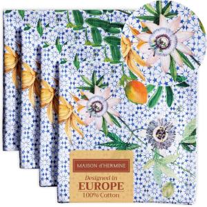 imageMaison dHermine Cloth Napkins 100 Cotton Everyday Set of 4 Dinner Napkins Cloth Washable Kitchen Party Wedding Restaurant Easter Decorations SpringSummer Easter Dew 20quot x 20quot14  Passiflora