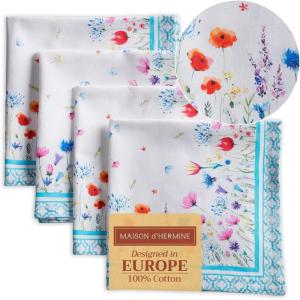 imageMaison dHermine Cloth Napkins 100 Cotton Everyday Set of 4 Dinner Napkins Cloth Washable Kitchen Party Wedding Restaurant Easter Decorations SpringSummer Easter Dew 20quot x 20quot12  Flower in the Field